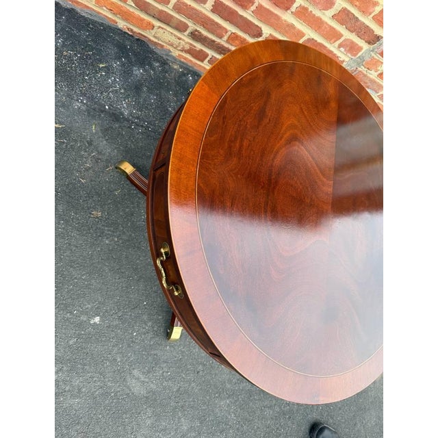 Late 20th Century Late 20th Century Baker Furniture Federal Style Inlaid Mahogany Two-Drawer Pedestal Base Drum Table Side Table For Sale - Image 5 of 17