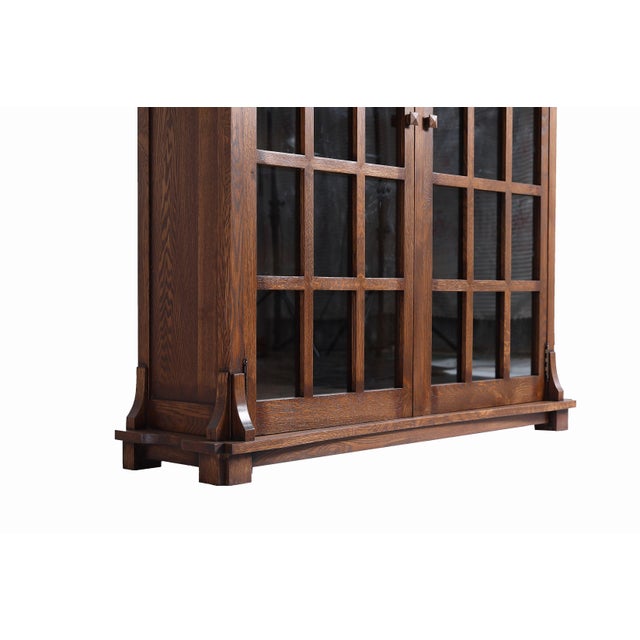 Brown Mission Solid Oak Double Door Bookcase - Walnut For Sale - Image 8 of 11
