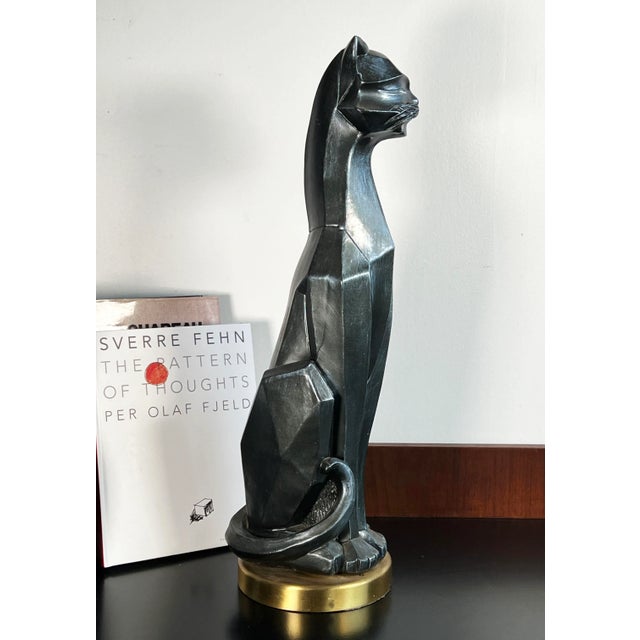 Metal Vintage 24" Mid Century Modern / Art Deco Cubist Black Cat Sculpture For Sale - Image 7 of 10