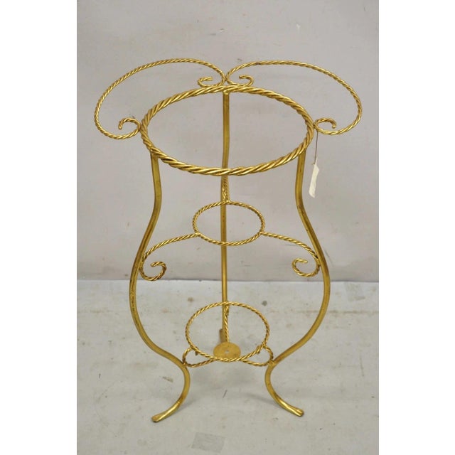 Hollywood Regency Italian Hollywood Regency Gold Iron Rope 3 Tier Bath Washstand Plant Stand Table For Sale - Image 3 of 12