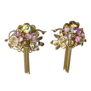 1940s Miriam Haskell Clip on Earrings - 2 Pieces For Sale