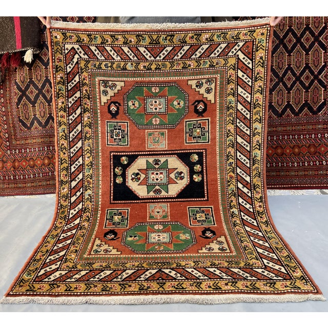 Hand-Knotted Kazak Sevan Star Triple Medallion Tribal Rug - 5'0" X 3'10" For Sale - Image 4 of 12