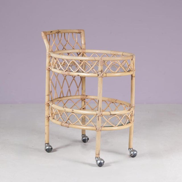 Bamboo Trolley with Glass Tops, Italy, 1950s For Sale - Image 4 of 13
