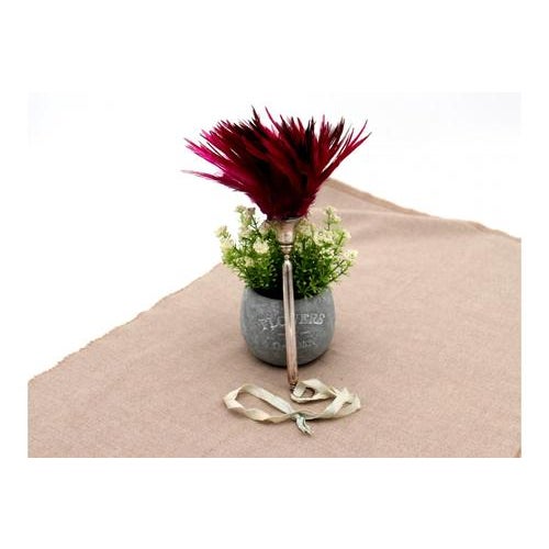 Silver Duster with Ring and Burgundy Feathers For Sale - Image 3 of 7