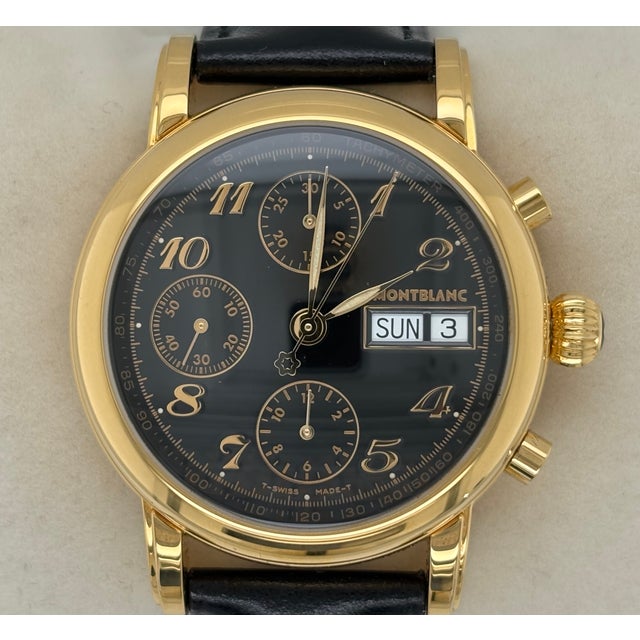 Montblanc Meisterstuck Chronograph watch, model 7001, features a lustrous gold-plated stainless steel case paired...