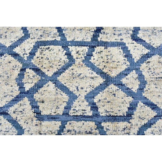 Ivory Moroccan Rug 5'8'' X 8' Ivory Blue Viscose Contemporary Hand-Knotted Carpet For Sale - Image 8 of 12