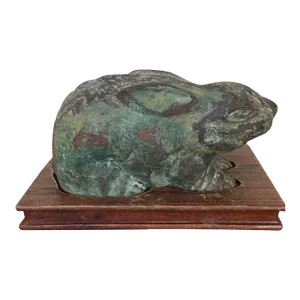 19th Century Chinese Verdigris Bronze Rabbit Figure