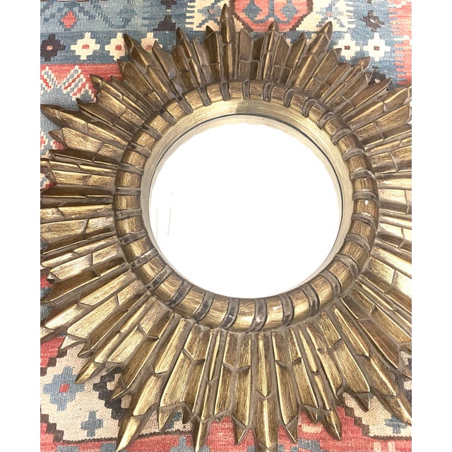 1960s Mid Century Gold Gilt Sunburst Mirror For Sale - Image 5 of 8