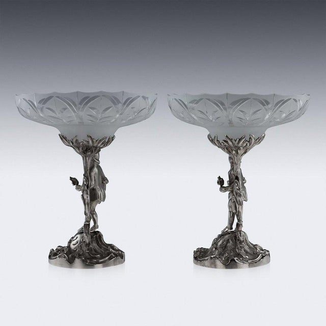 19th Century Victorian English Solid Silver Figural Comports from Charles Thomas Fox & George Fox, 1850s, Set of 2 For Sale - Image 13 of 15