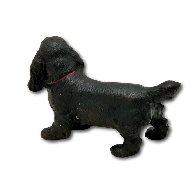 Vintage 1930s Smaller Size Hubley Mfg. Co. Cast Iron Cocker Spaniel Dog Doorstop in Rare All Black Paint For Sale - Image 12 of 18