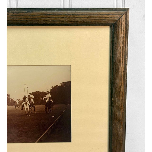 Wood Vintage Traditional Polo Match Equestrian Framed Black & White Photograph For Sale - Image 7 of 12