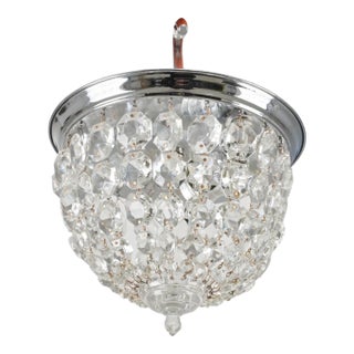 Late 20th Century Restored 9 In. Faceted Crystal Flush Mount Ceiling Light For Sale