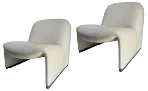Alky Lounge Chair in White Velvet attributed to Giancarlo Piretti for Anonima Castelli, Italy, 1960s