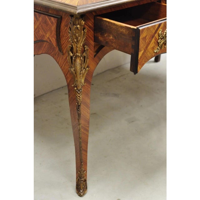 Vintage French Louis XV Style Figural Bronze Ormolu Leather Top Desk Bureau Plat For Sale - Image 9 of 12