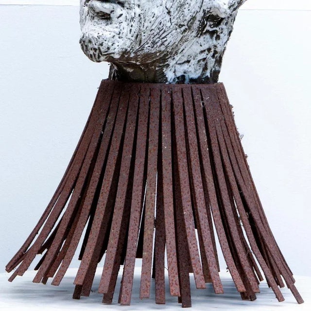 Óscar Aldonza Torres, Black Refractory Sculpture with White Smoked Glaze, Testa 16, 2019, Clay, Iron & Smoked Glass For Sale - Image 13 of 17