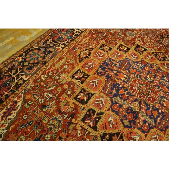 Textile 1920s Red Classic Medallion Antique Persian Heriz Carpet 9' X 11' 11" Knotted Wool Rug For Sale - Image 7 of 12