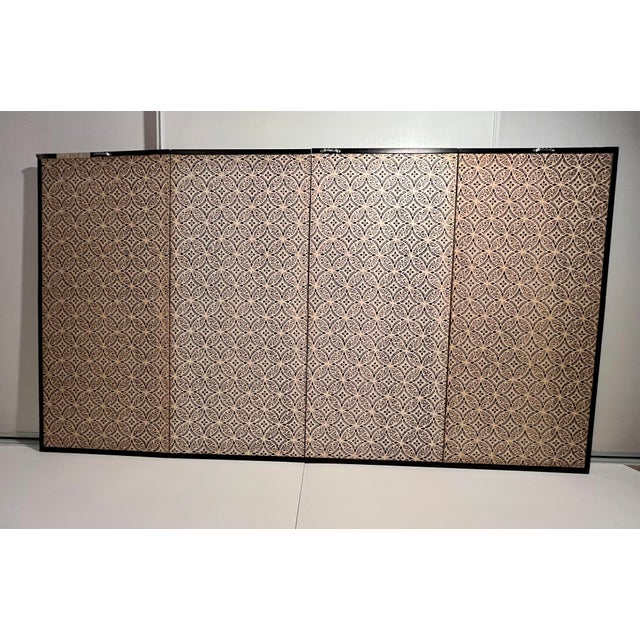 Gold Vintage Japanese 4-Panel Byobu Folding Screen Hand Painted on Silk Landscape Motif 66" X 36" For Sale - Image 8 of 11