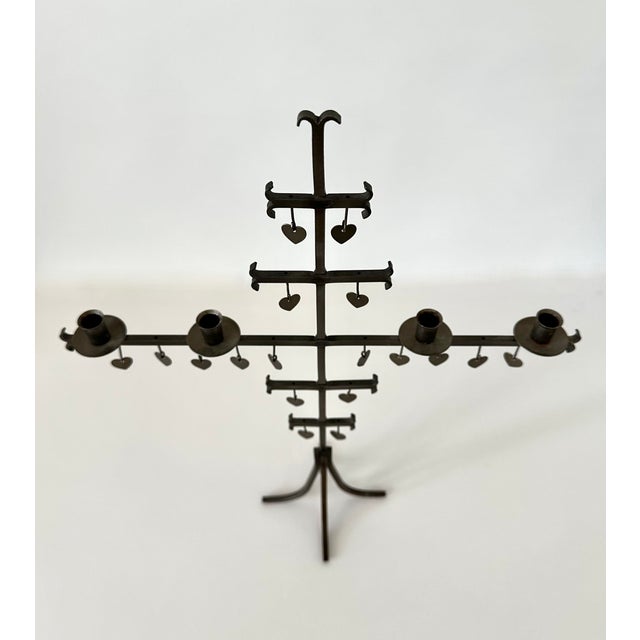 1960s Swedish Dangling Hearts Steel 4 Candle Candelabra by Gunnar Ander For Sale - Image 4 of 16