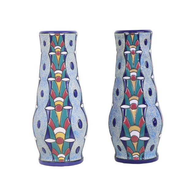 Art Deco Ceramic Amphora Vases with Enamel, 1915, Set of 2 For Sale - Image 4 of 11