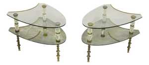 Vintage Hollywood Regency Two Tier Italian Églomisé Glass Side Tables - a Pair