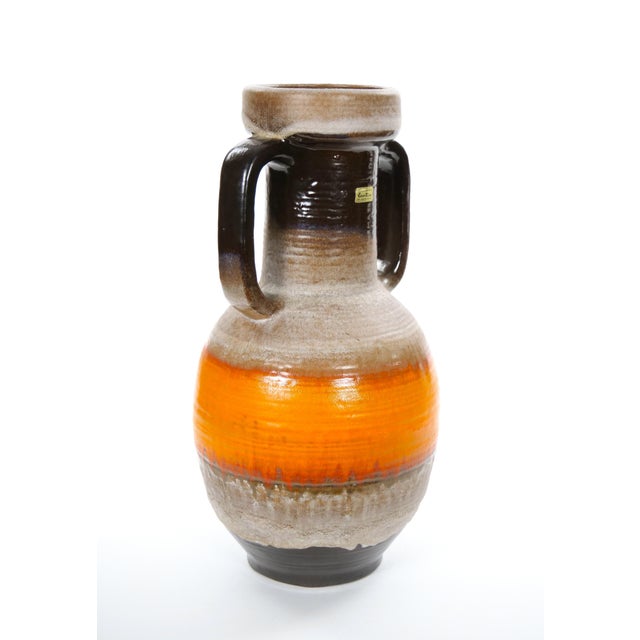 Contemporary Large Mid-Century West German Porcelain Vase, Orange, Beige & Brown, 18" Tall For Sale - Image 3 of 11