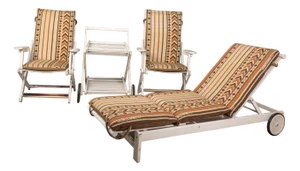 Vintage Fabric Deck Chairs and Trolley by Clara Agnelli Per Reguitti for Fratelli Reguitti, 1970s, Set of 4