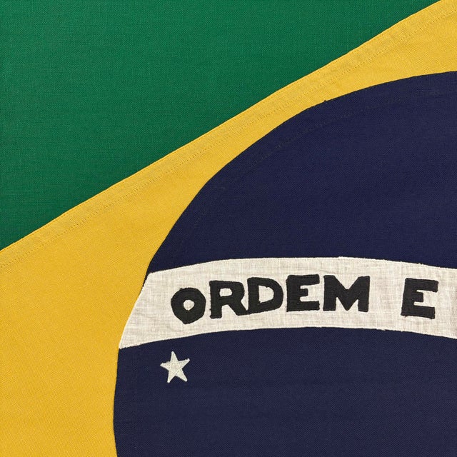 Rustic Vintage Sewn Cotton Flag of Brazil For Sale - Image 3 of 7