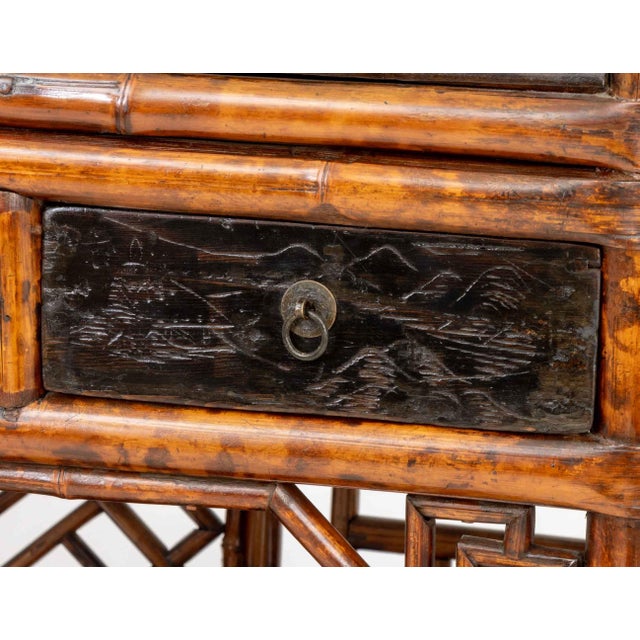 Wood Aesthetic Movement Chinoiserie Bamboo and Elm Etagere, 19th Century For Sale - Image 7 of 12