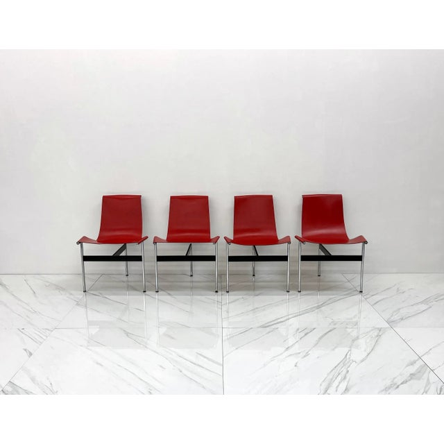 Mid-Century Modern Set of Four Red Leather T Chairs, Katavolos & Littell & Kelley For Sale - Image 3 of 11