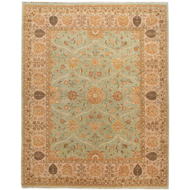 Green 2010s Green Modern Tabriz Style Handmade Wool Rug With Floral Motif For Sale - Image 8 of 8