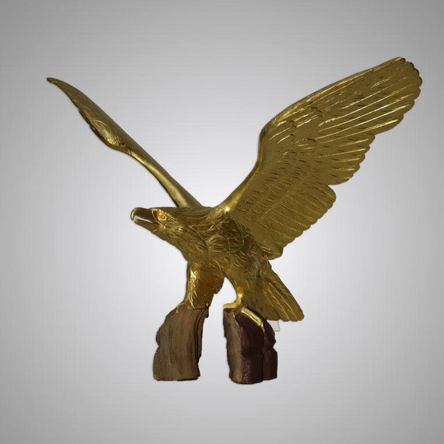 American Oversized Vintage Carved Giltwood Eagle 20thC For Sale - Image 3 of 11