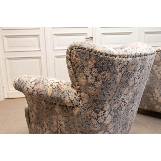 Vintage Danish Wingback Chairs with Jacquard Fabric, 1940s, Set of 2 For Sale - Image 9 of 16