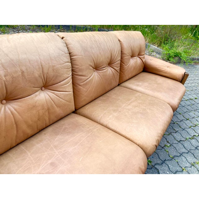 Vintage Cognac Caramel Aniline Leather Sofa, 1970s For Sale - Image 16 of 18