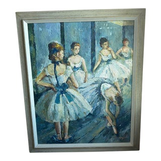 American School Mid-Century Ballet Class Oil on Canvas by Reimi For Sale