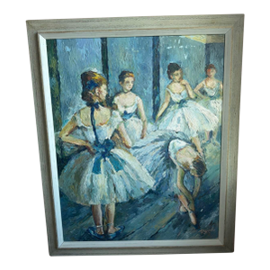 American School Mid-Century Ballet Class Oil on Canvas by Reimi