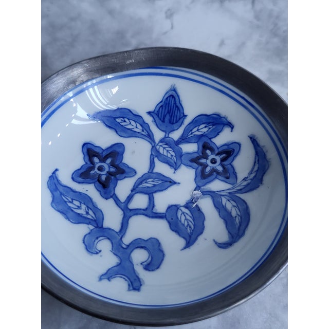 1980s Japanese Porcelain in Pewter Bowl For Sale - Image 4 of 12
