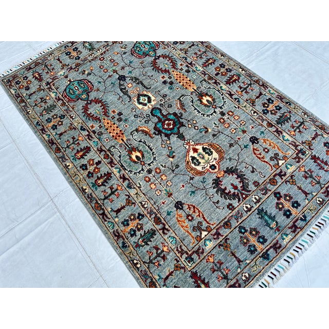 Slate Grey Persian Sarouk Hand-Knotted Wool Rug - 3'10" X 5'9" For Sale - Image 6 of 9
