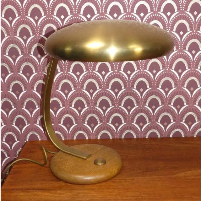 Metal Brass & Wood UFO Table Lamp, 1970s For Sale - Image 7 of 7