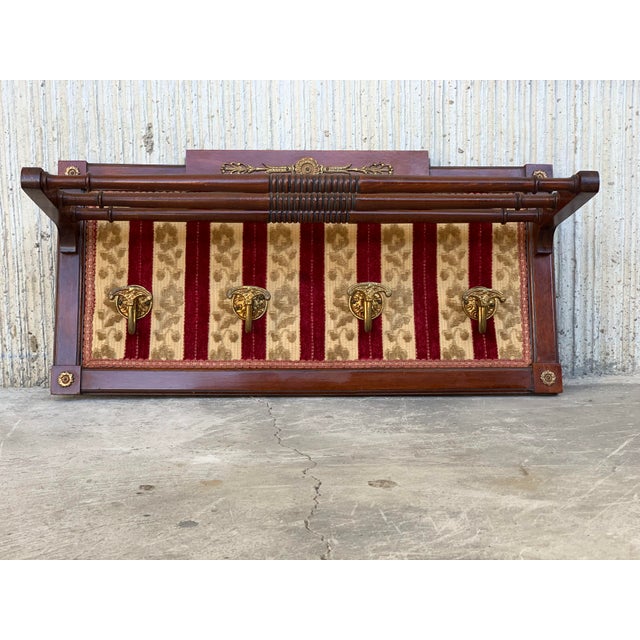 Italian 1950s Italian Design Midcentury Brass and Velvet Wall Coat Rack For Sale - Image 3 of 10