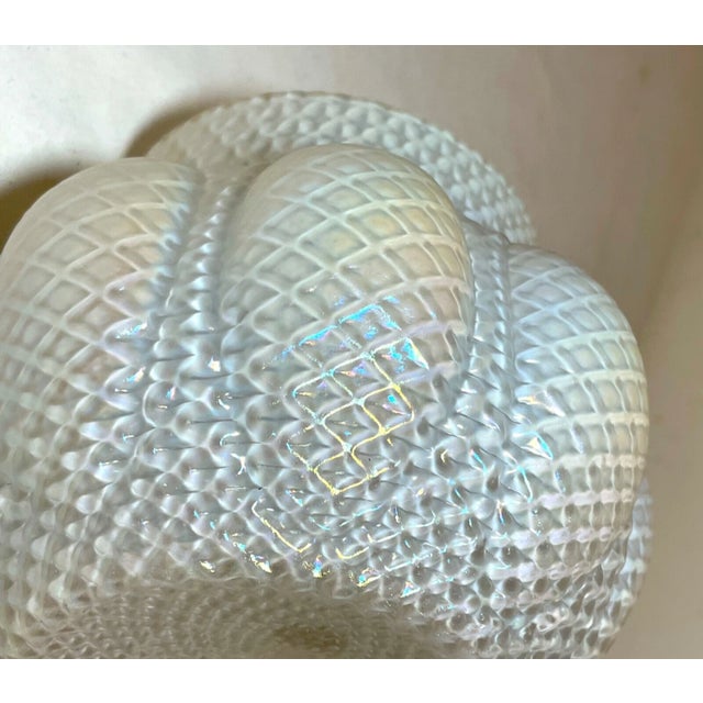 White Antique Hand Blown Kralik Bohemian Studio Pressed White Iridescent Glass Vase For Sale - Image 8 of 12