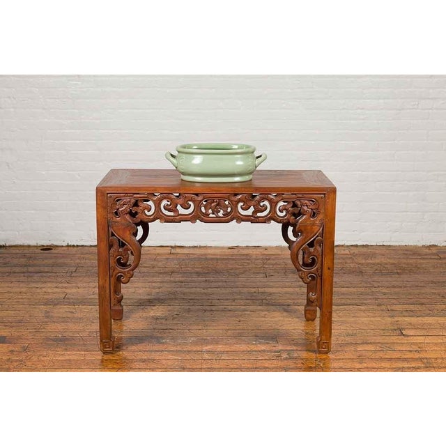 Ceramic Chinese Vintage Celadon Foot Bath with Two Handles and Foliage Motifs For Sale - Image 7 of 13
