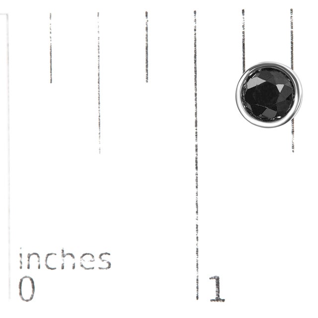 Early 21st Century 14K White Gold 3.00 Cttw Round Brilliant-Cut Black Diamond Bezel-Set Stud Earrings with Screw Backs (Fancy Color-Enhanced, I2-I3 Clarity) - 2 Pieces For Sale - Image 5 of 5