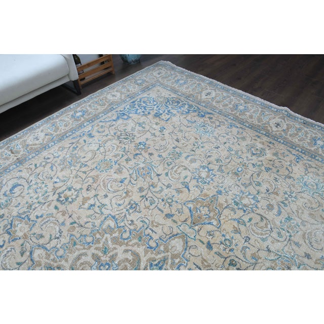 1970s Vintage Persian Handmade Wool Cotton Beige Area Rug For Sale In San Francisco - Image 6 of 11