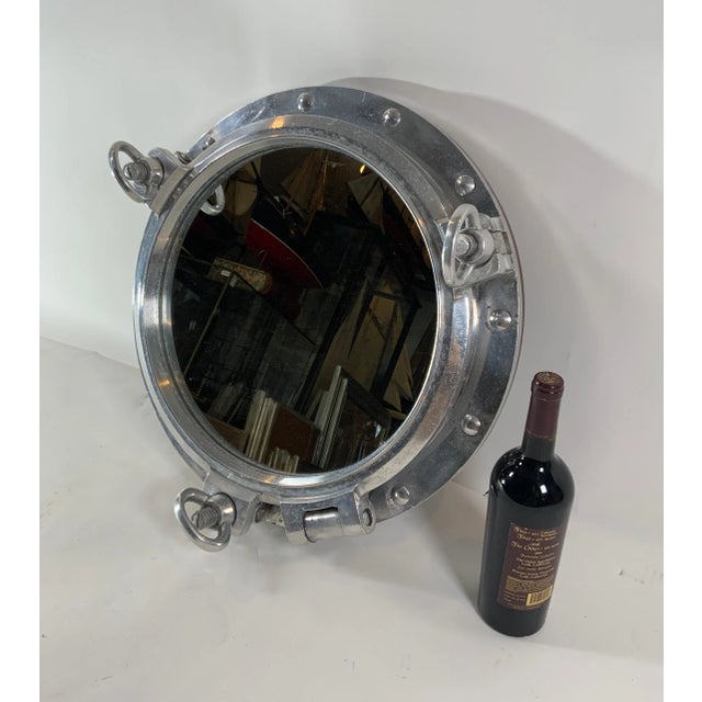 23 Inch Aluminum Ship’s Porthole Mirror For Sale - Image 4 of 8