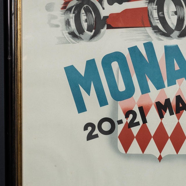 Paper Vintage 20th Century Framed 1950 Monaco Grand Prix Poster by Bernard Minne, 1983 For Sale - Image 7 of 13