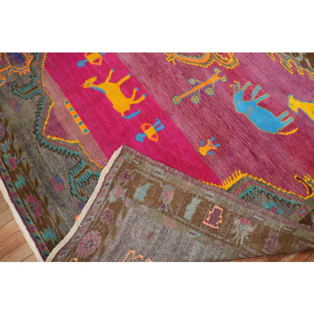 Mid 20th Century Whimsical Animal Human Figurative Turkish Rug For Sale - Image 4 of 6
