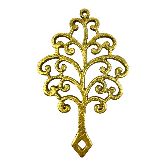 Vintage Rustic Cast Brass Tree Trivet For Sale