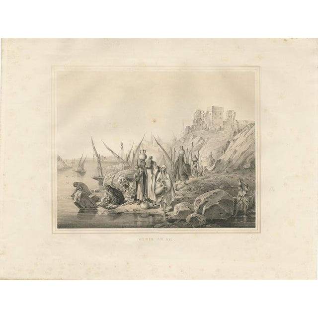 Antique Egyptian Women at the Nile Water Scene from Maximilian in Bavaria, 1846 This elegant and atmospheric 19th-century...