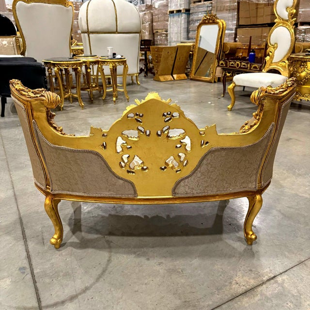 French Style Light Brown Small Settee Tufted For Sale - Image 9 of 9