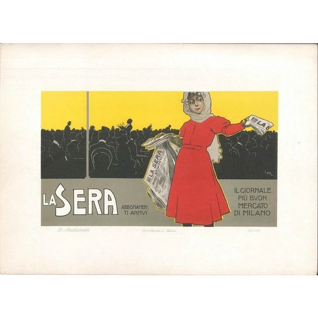 Image dimensions: 15.3x26.5 cm. La Sera is an amazing colored lithograph on cardboard, realized by the Italian artist and...